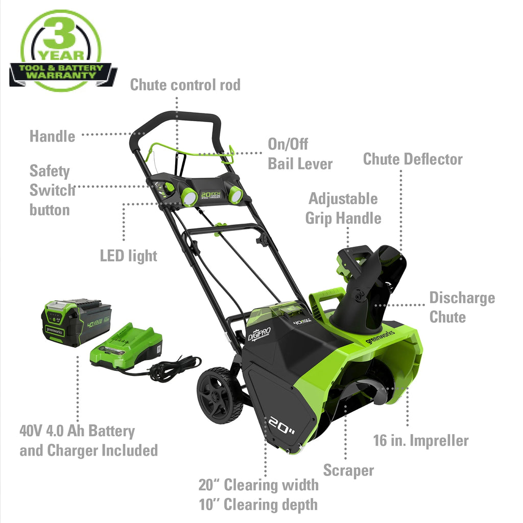 40V 20-inch Cordless Brushless Snow Blower with 4.0 Ah Battery and Charger Z520266