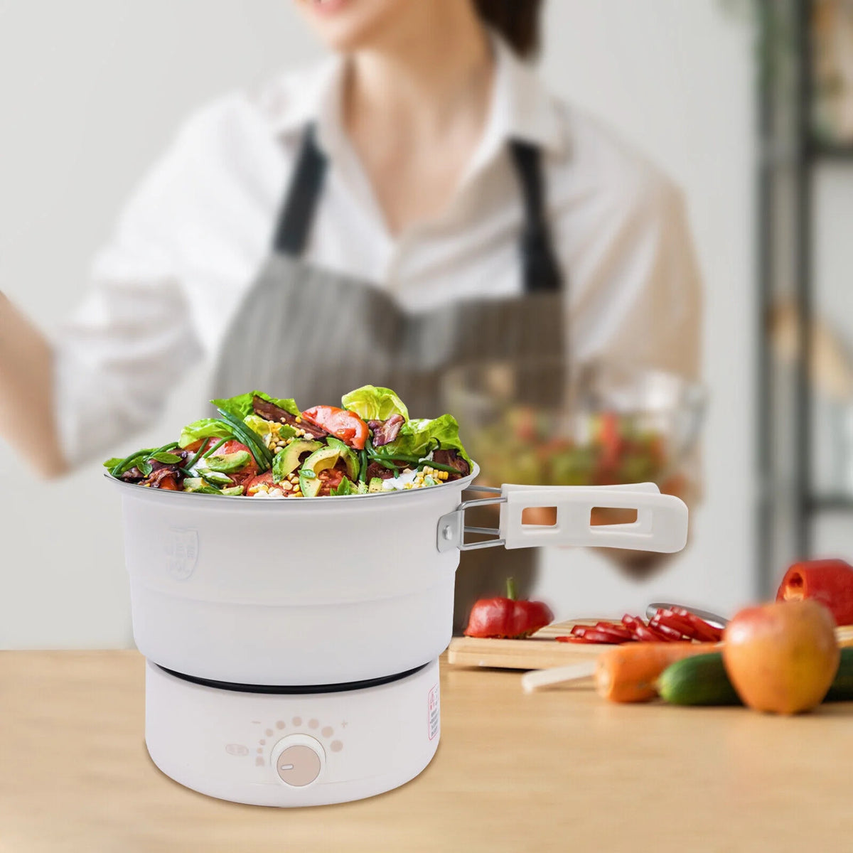 500W Electric Hot Pot with Lid Steamer Rack Q523457