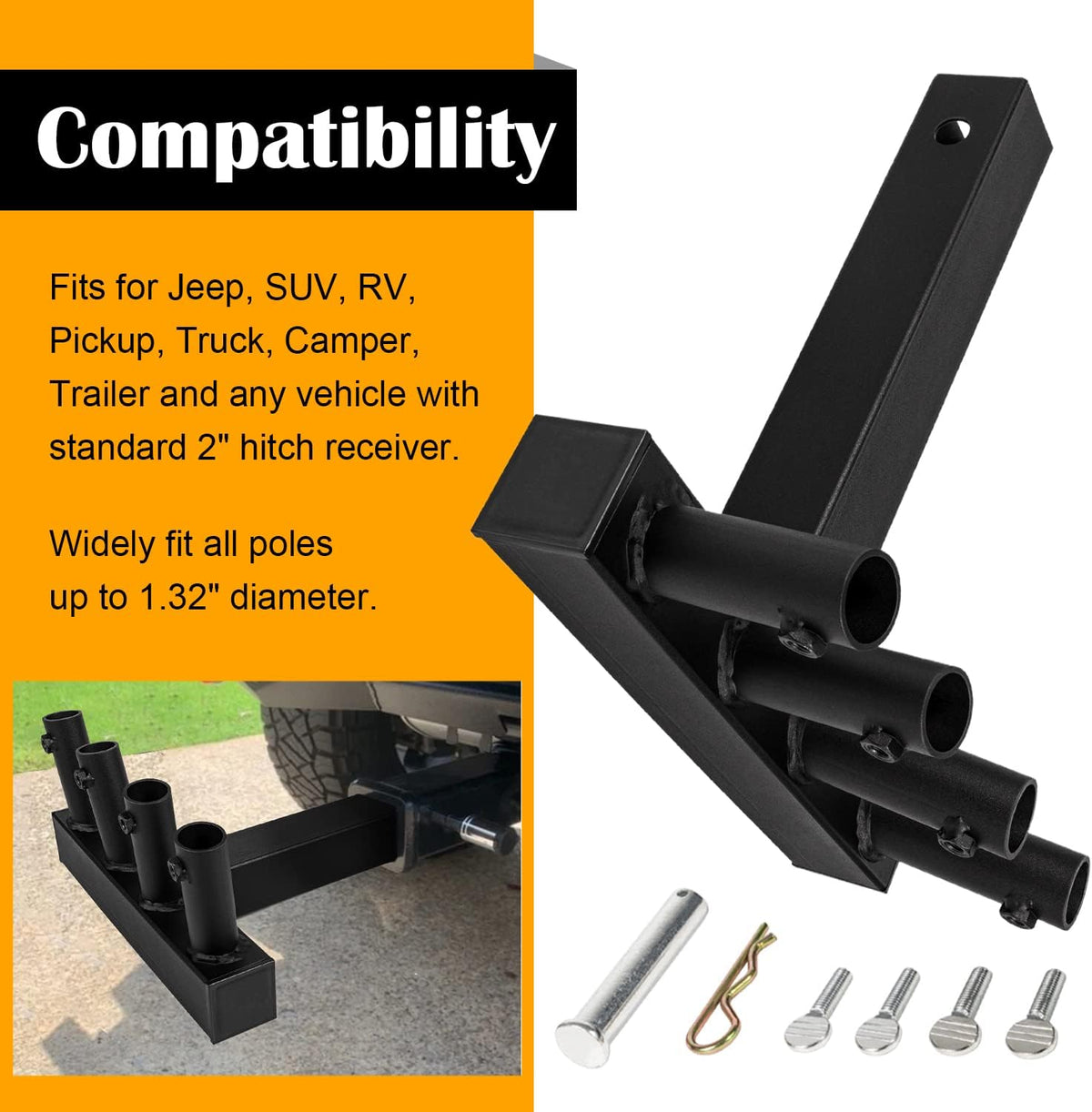 Hitch Mount Flag Pole Holder V518