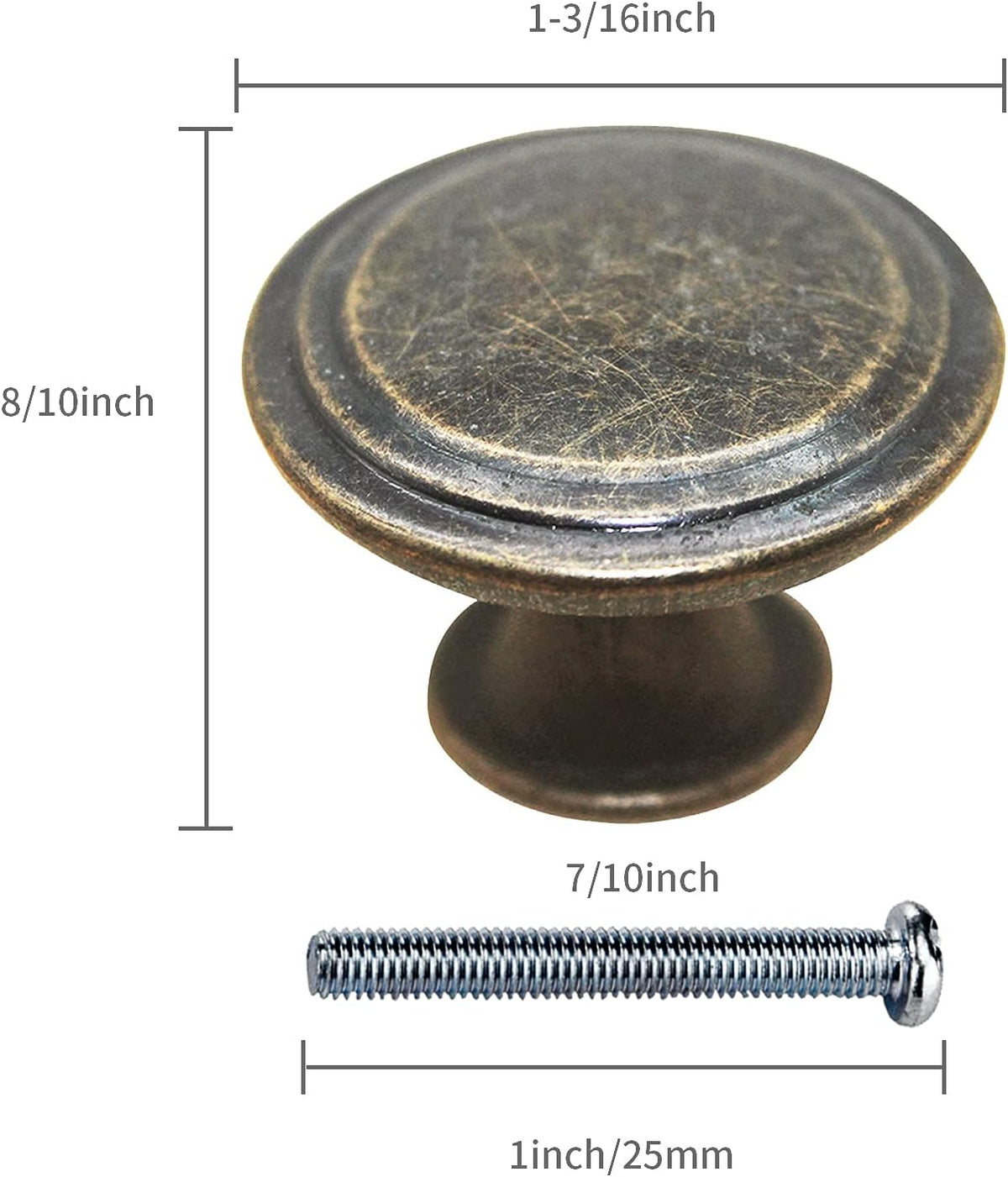 Antique Brass 6 Pack 1.18 inch Cabinet Knobs and Pulls R5102