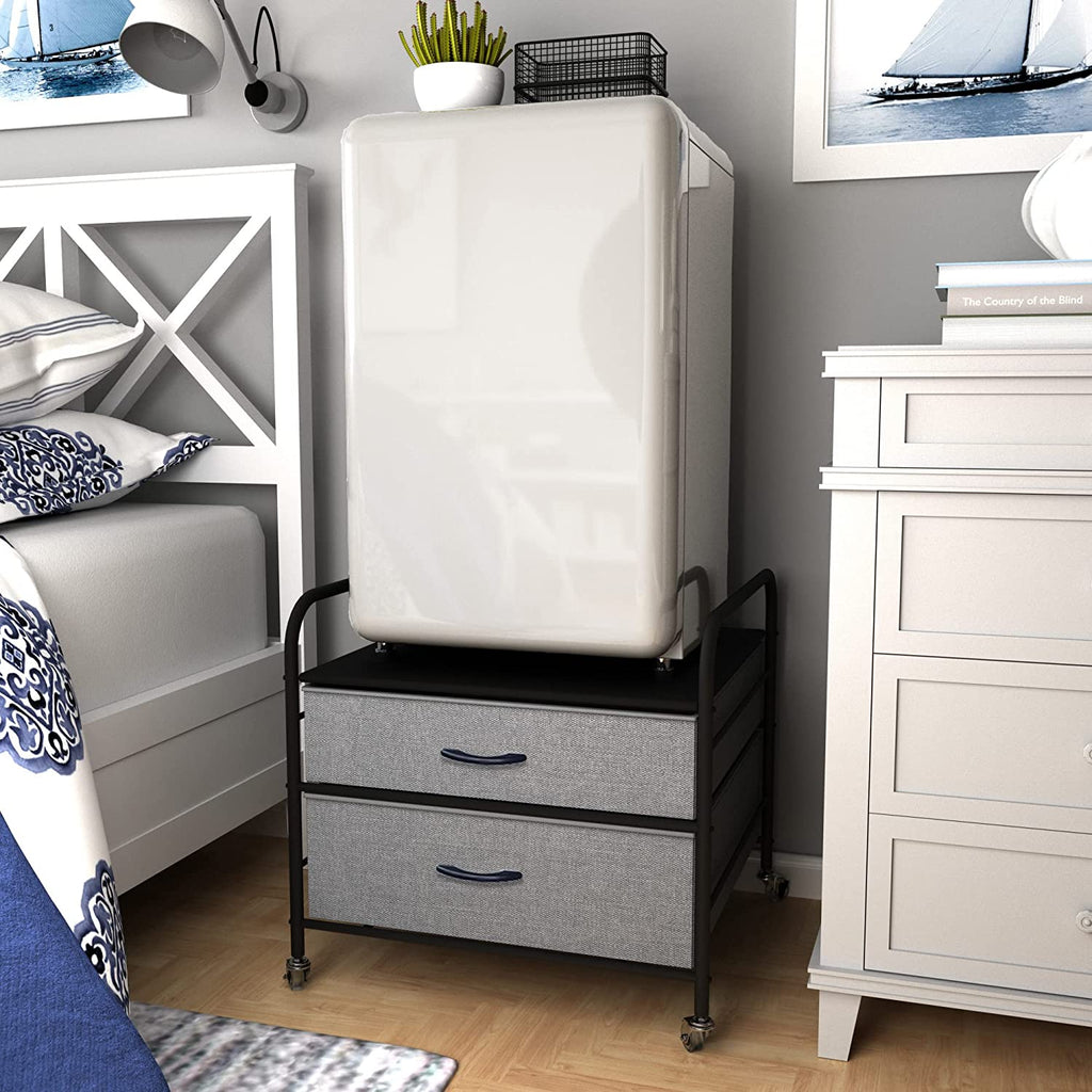 Mini Fridge Stand with 2 Drawer Metal Frame with 4 Swivel Wheels F882071