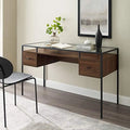 Dark Walnut Glass Top 2 Drawer Computer Desk E759