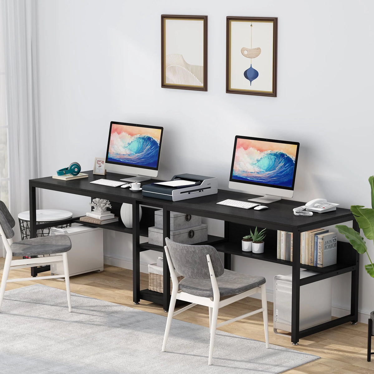 78.7" Double Desk with Shelf K29612