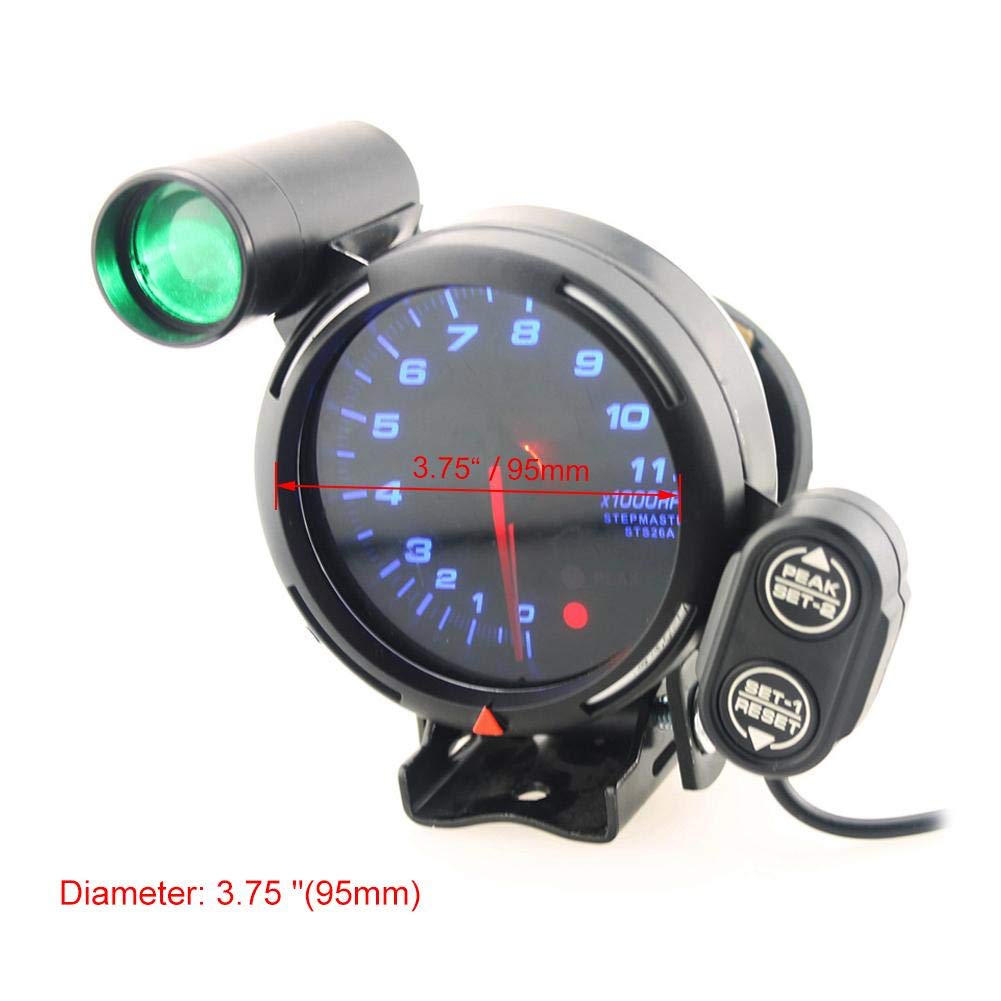 12V Tachometer Gauge Kit 3.75 Inch 11000 RPM Blue LED with Shift Light Pack of 2 Y363