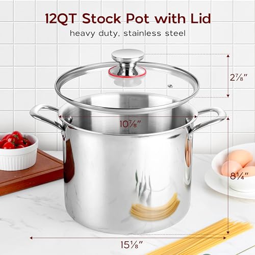 18/10 Stainless Steel 8 Quart Stock Pot with Lid Tri-Ply Induction Pot Y76704