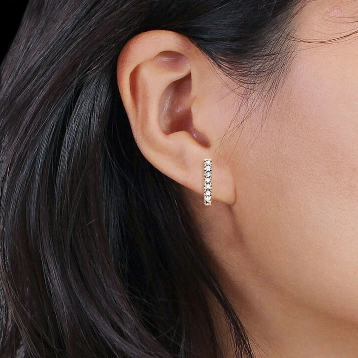 14K Rose Gold Diamond Stud Earrings With Screw Back Closure I10328