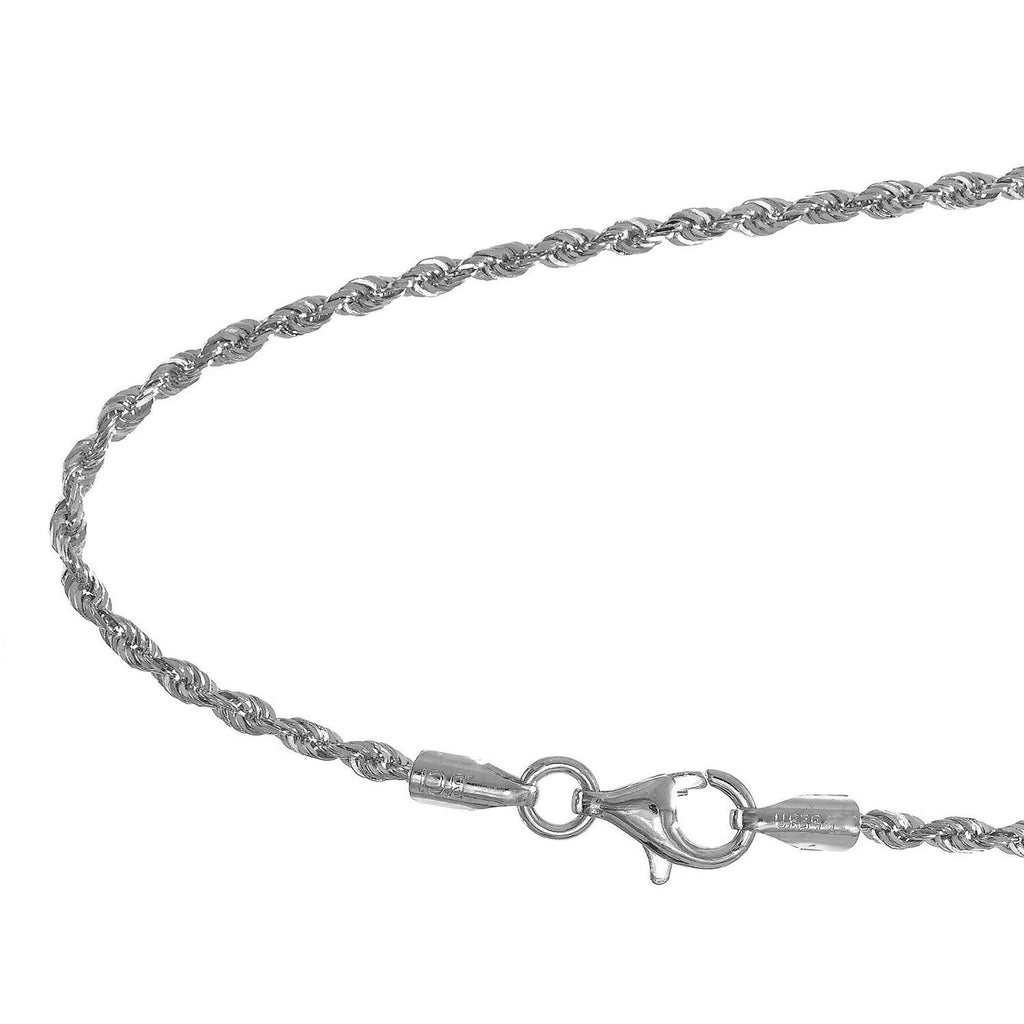 18k Solid White Gold Diamond-cut Rope Chain, Lobster Claw Clasp, 18 Inches P104