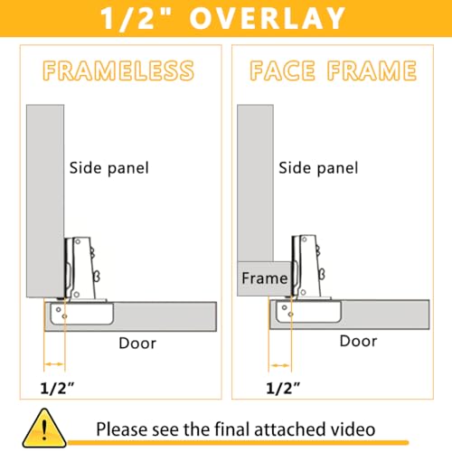 60 Pack Soft Close Stainless Steel Cabinet Door Hinges for 1/2" Partial Overlay A617697