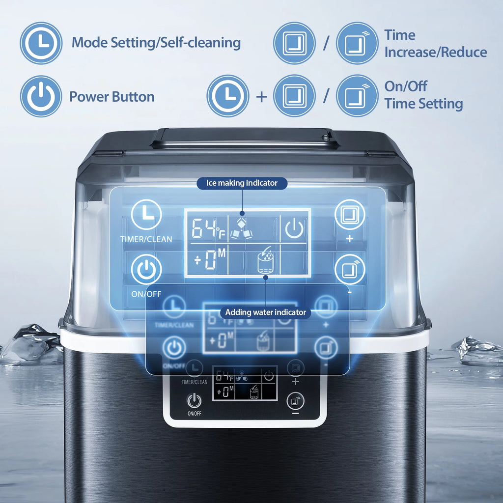 Black 44Lbs/24H Self-Cleaning Countertop Ice Maker with Ice Scoop & Basket K2264