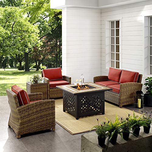 5-Piece Wicker Outdoor Loveseat Patio Furniture Set with Fire Pit Table R90369