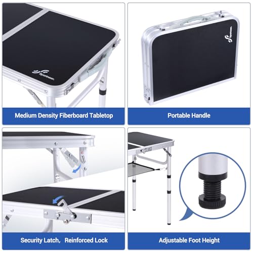 Adjustable Height Small Folding Camping Table with Mesh Layer E92111