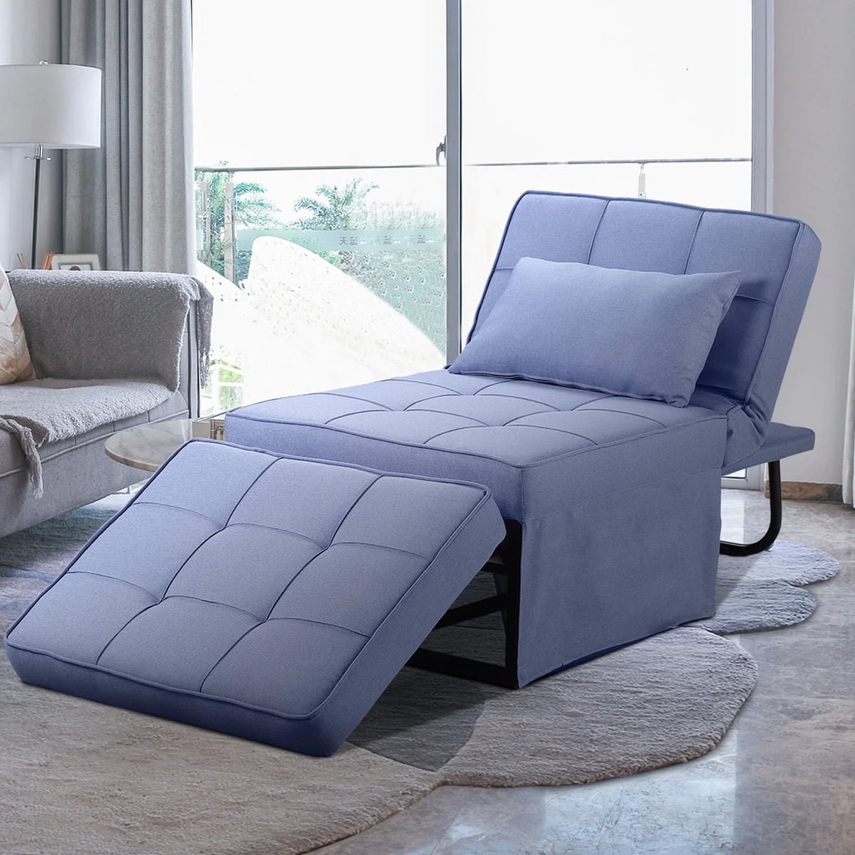 Dark Blue Linen Convertible Sofa P6352