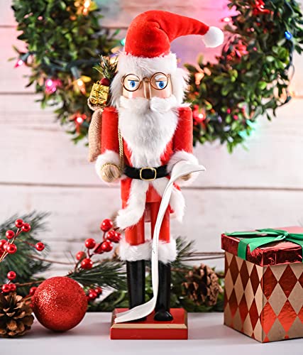 Wooden Nutcracker Santa Clause with Red Bag of Gifts 15" T36234