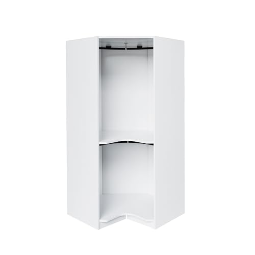 Natural Polygon Wooden Corner Wardrobe Closet with 2 Hanging Rails & Shelves L576