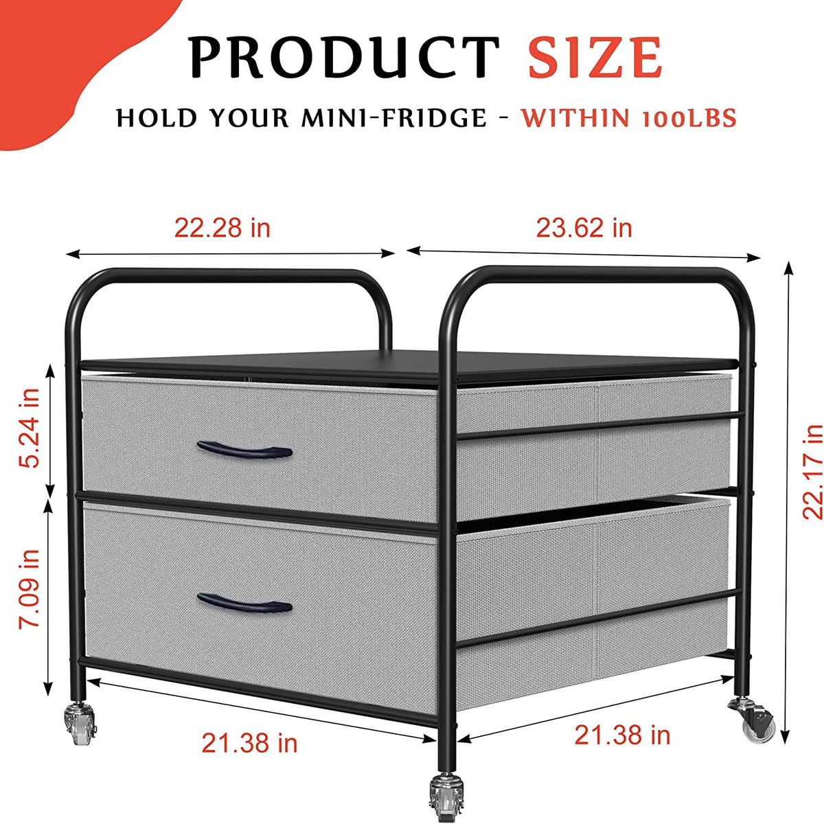 Mini Fridge Stand with 2 Drawer Metal Frame with 4 Swivel Wheels F882071