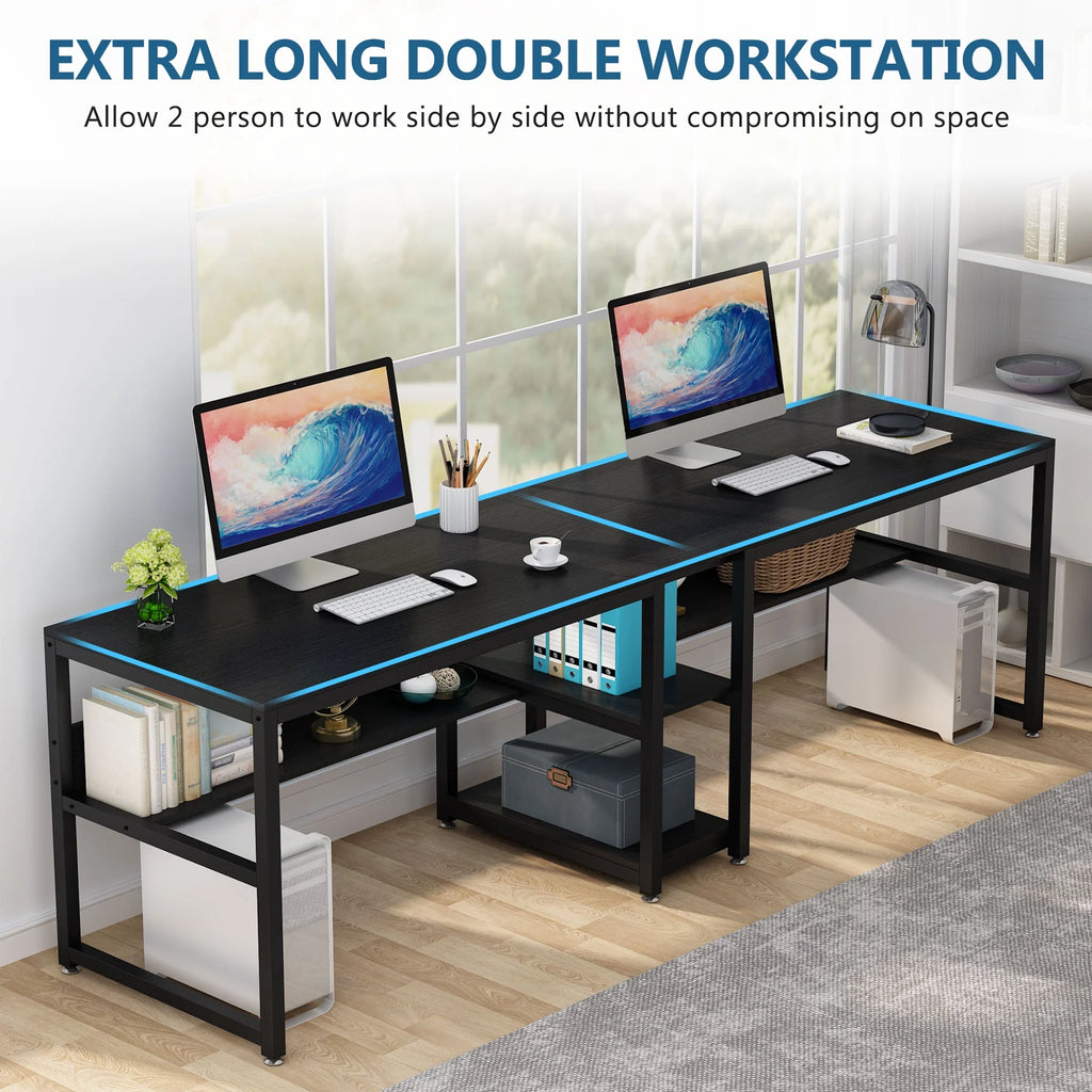 78.7" Double Desk with Shelf K29612