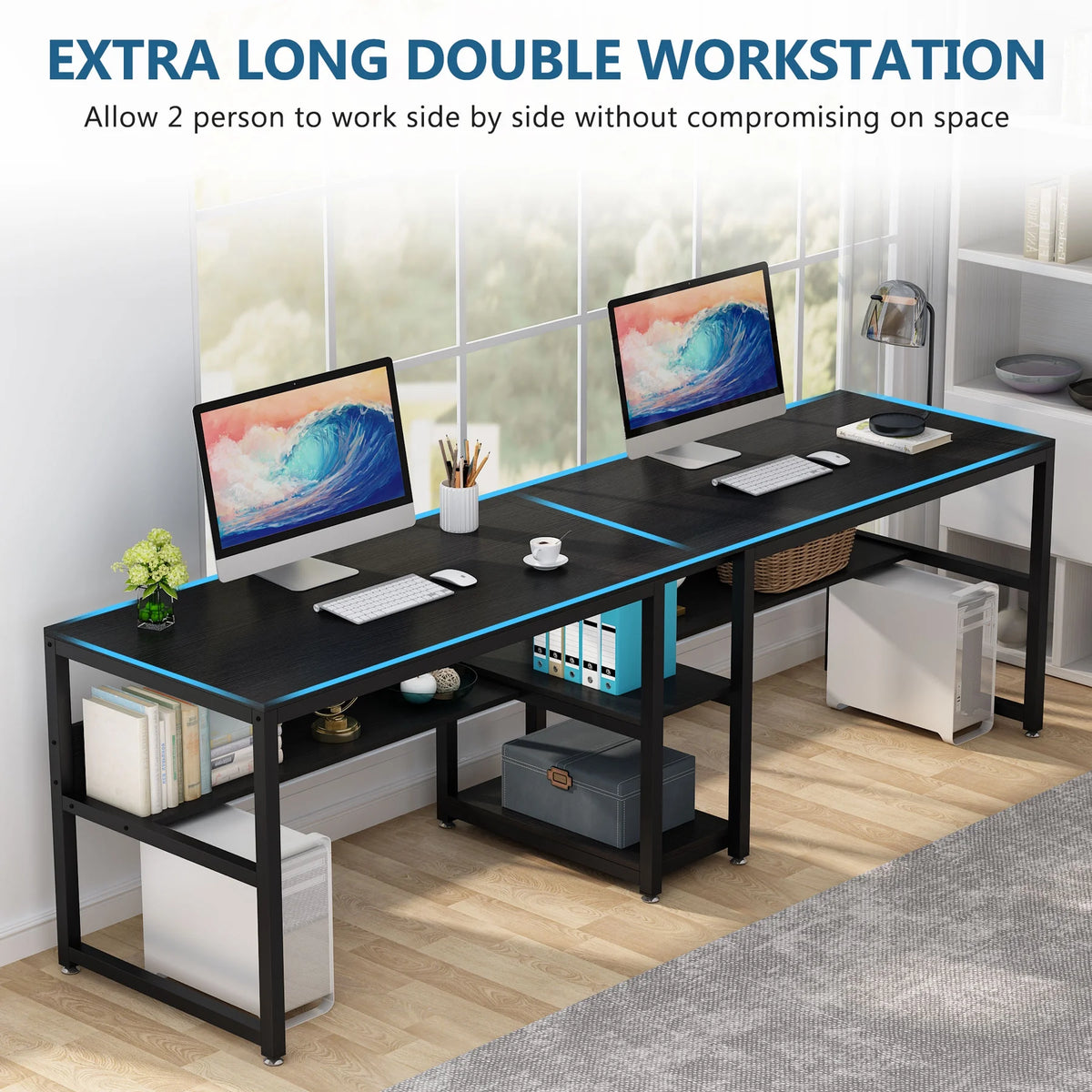 78.7" Double Desk with Shelf K29612