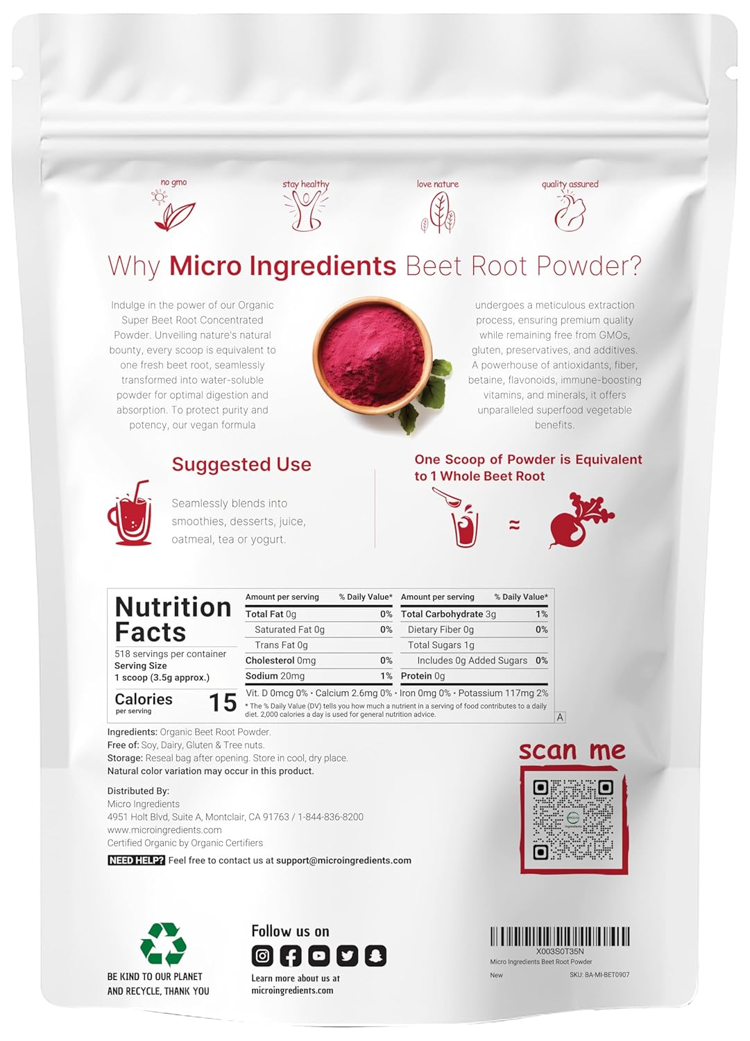 Organic Beet Root Powder, 4 Pounds B150
