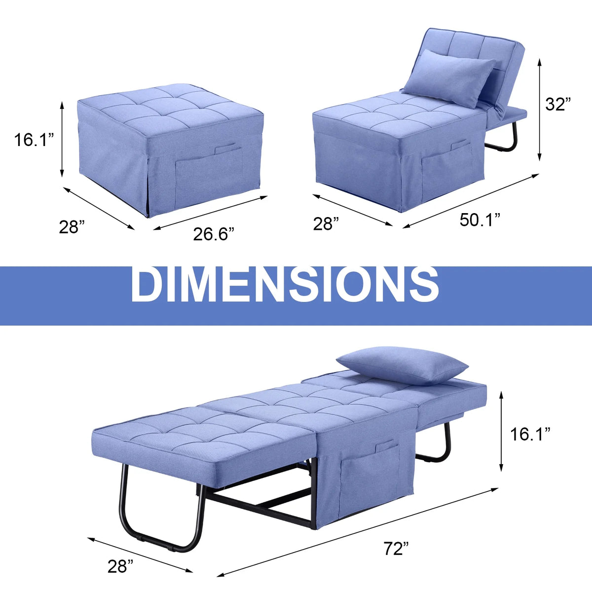 Dark Blue Linen Convertible Sofa P6352