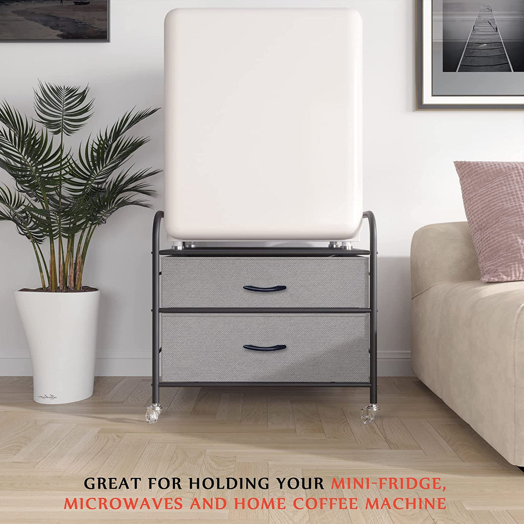 Mini Fridge Stand with 2 Drawer Metal Frame with 4 Swivel Wheels F882071