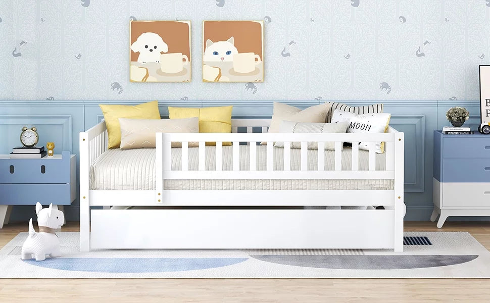 White Full Wood Daybed Frame with Trundle Q8985