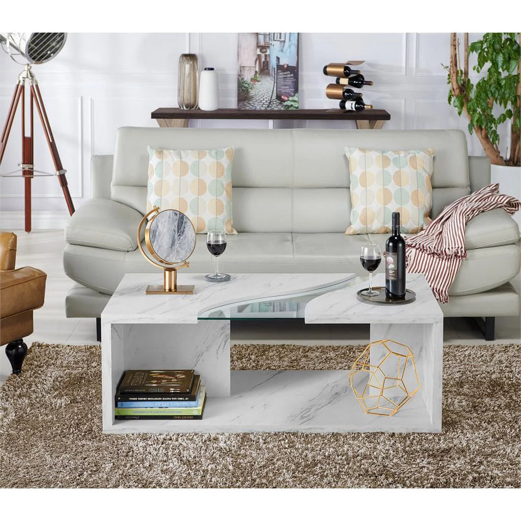 Glass Insert Coffee Table in Marble White I7957