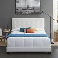 White Upholstered Faux Leather Platform Bed Frame D438