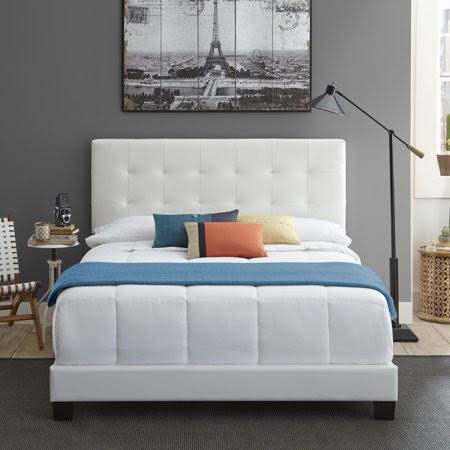 White Upholstered Faux Leather Platform Bed Frame D438