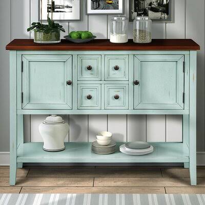 Antique Blue 4 Drawer Pine Wood Server D934