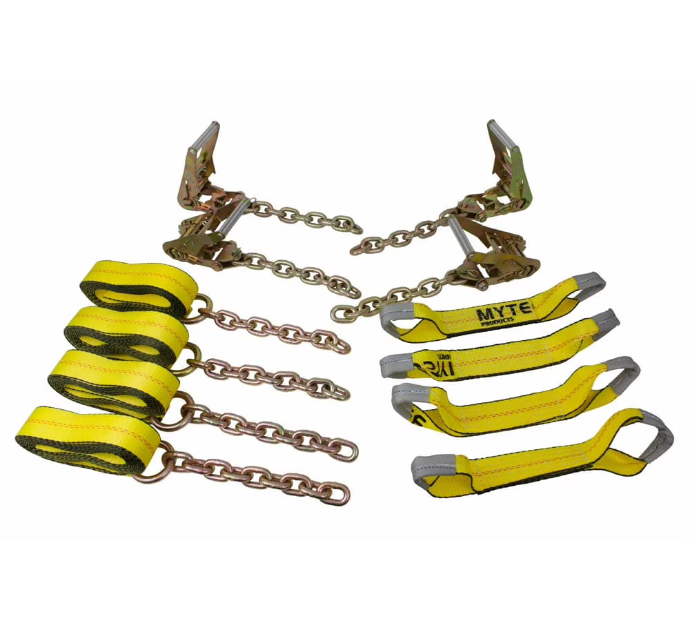 18 FT Ratchet Tie Down Straps with Chain Extension, Working Load Limit 3333 LB I127678