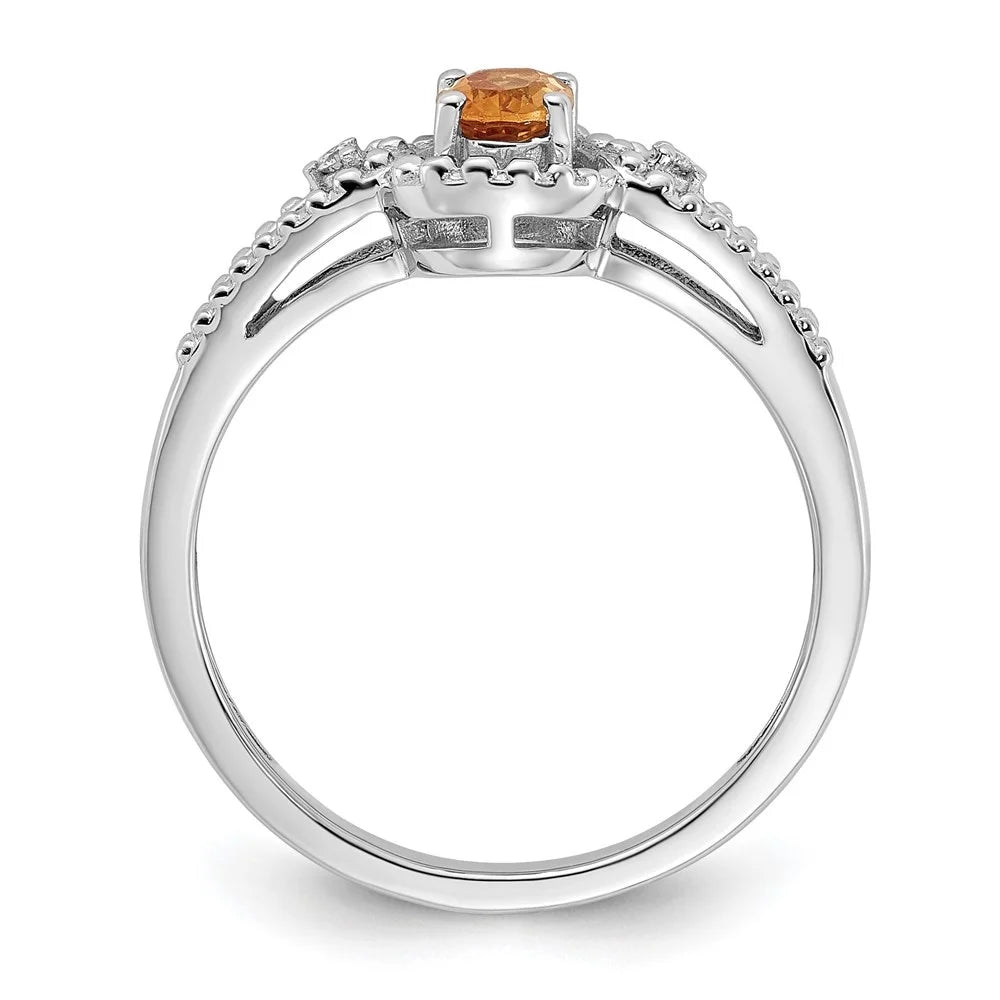 925 Sterling Silver Oval-Cut Citrine and Diamond Engagement Ring Size 10 P543156