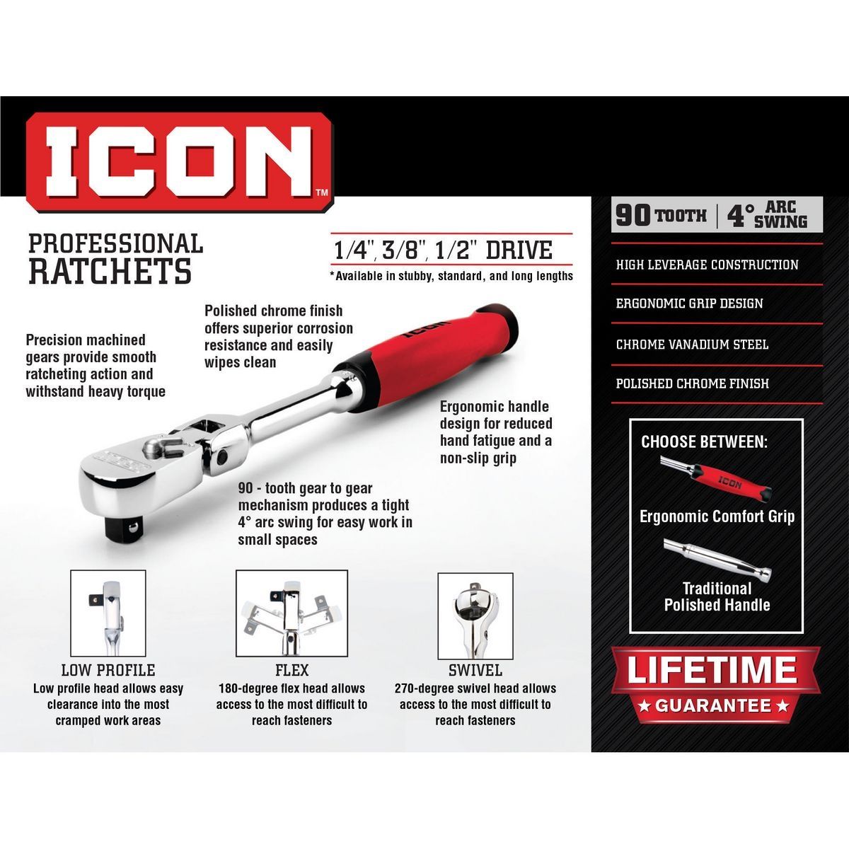 1/2 in. Drive Flex Head Ratchet with Comfort Grip C263319