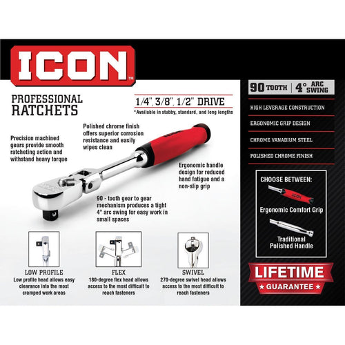 1/2 in. Drive Flex Head Ratchet with Comfort Grip C263319
