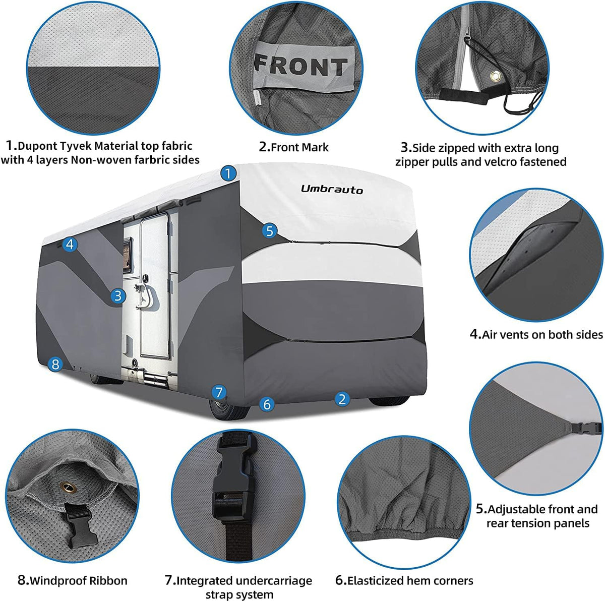 Gray/White Motorhome Cover with Adhesive Repair Patch I1675