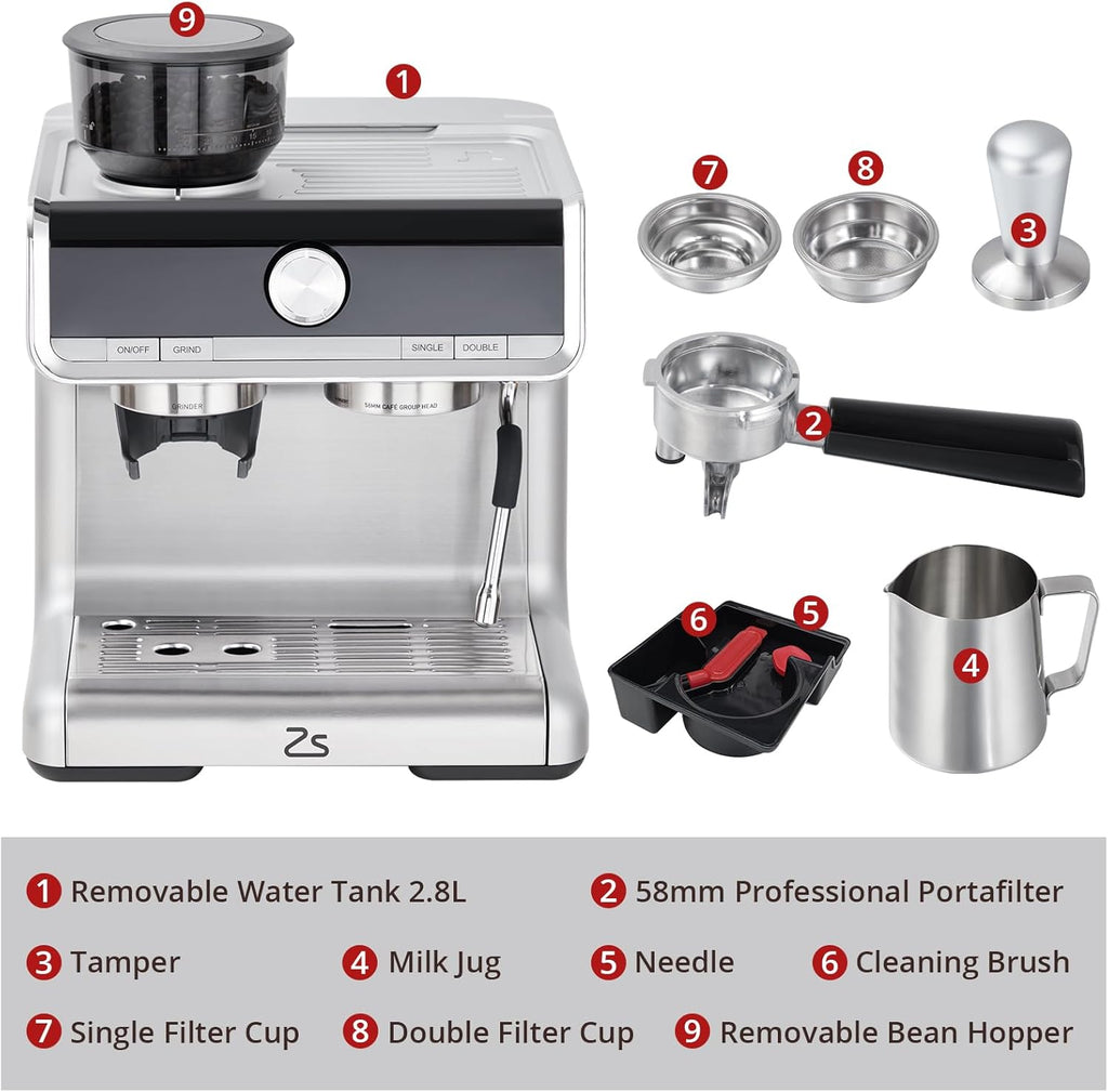 Stainless Steel Espresso Maker 20 Bar Pressure 2.8L Water Tank V41824