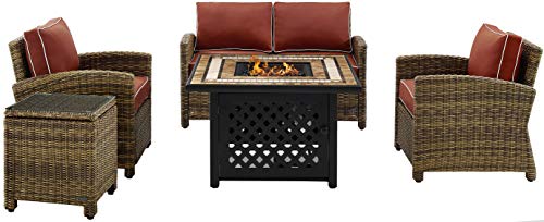 5-Piece Wicker Outdoor Loveseat Patio Furniture Set with Fire Pit Table R90369