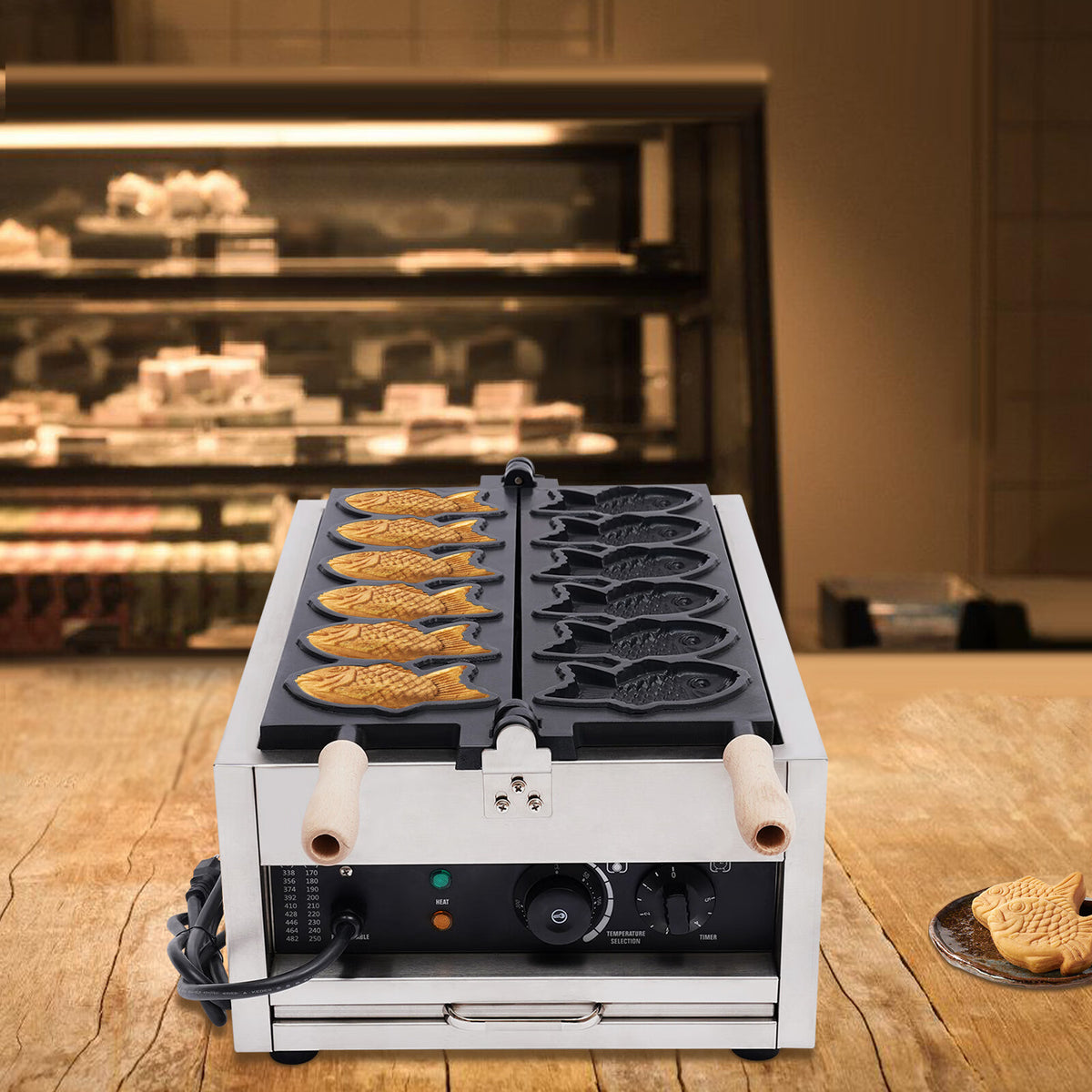 Electric Taiyaki Fish Waffle Maker, Stainless Steel Non-stick Waffle Iron H341669