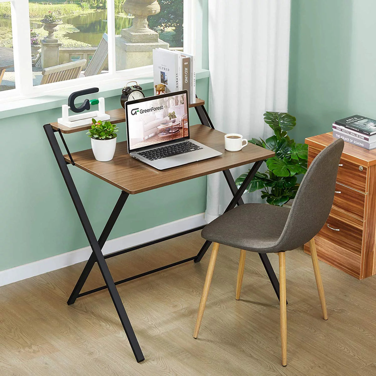 Folding Desk with 2-Tier Shelf 32 x 24.5 inch N657215