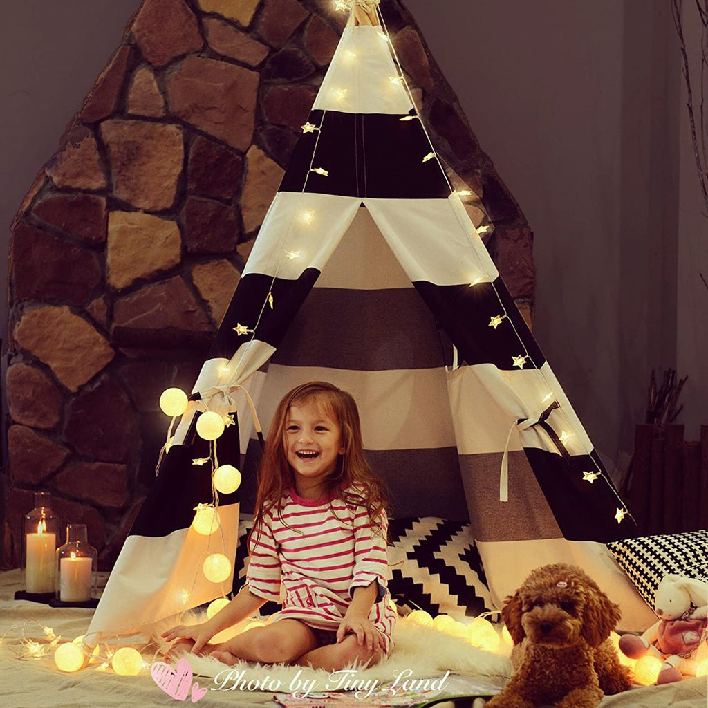 Black White Striped Kids Teepee Canvas Tent Playhouse V6552