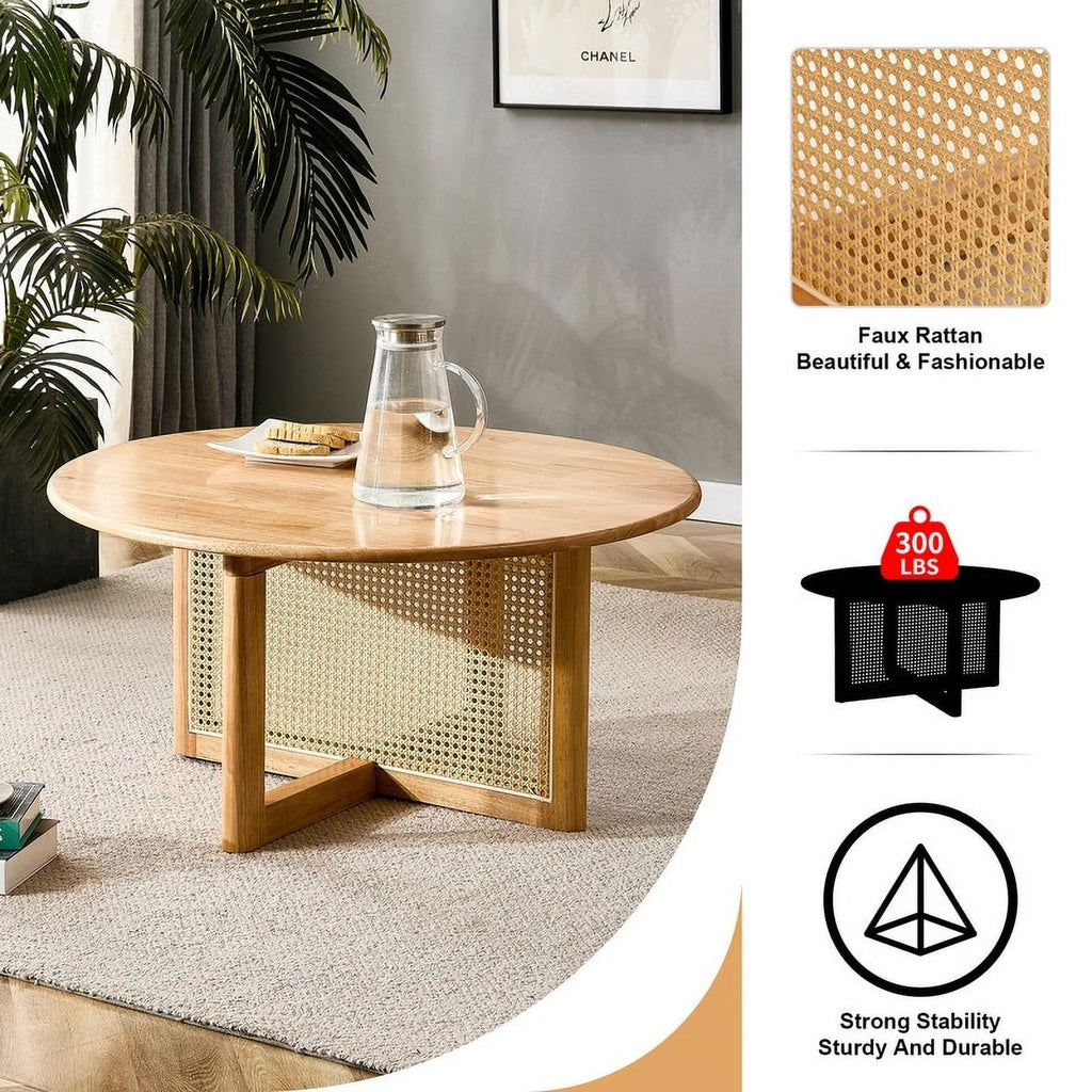 Natural Wood Rattan Coffee Table C439