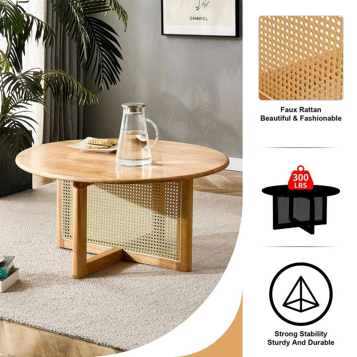 Natural Wood Rattan Coffee Table C439
