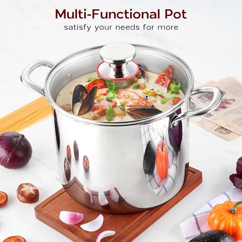 18/10 Stainless Steel 8 Quart Stock Pot with Lid Tri-Ply Induction Pot Y76704
