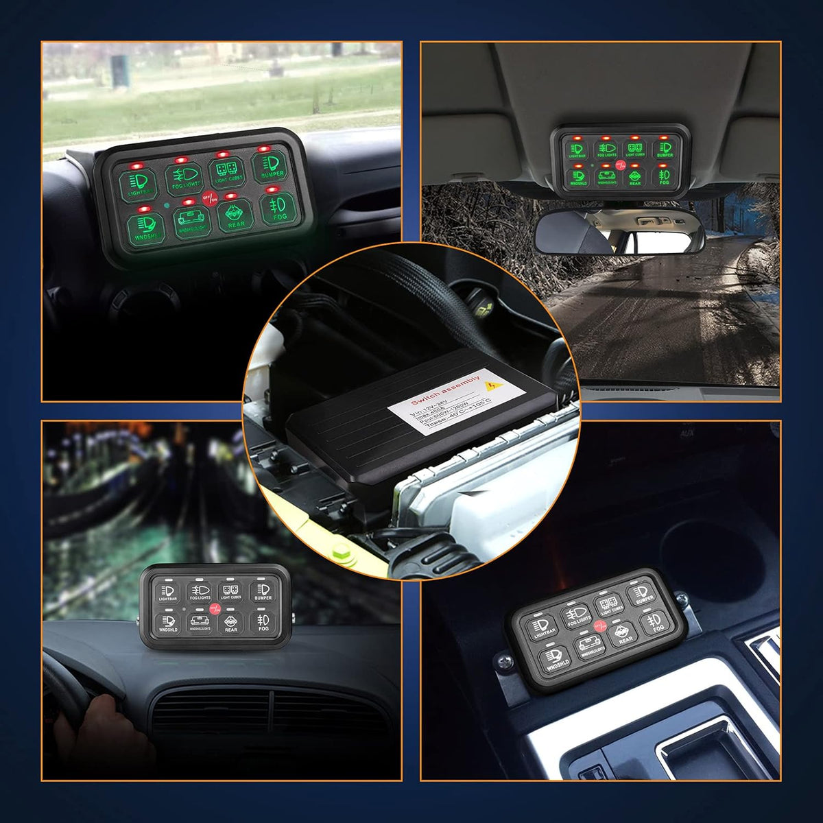 8 Gang Switch Panel with Label Stickers and Harness S75750