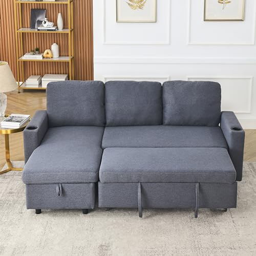 Light Grey Fabric Modular Sectional Sofa with Pullout Bed and Storage Chaise N6941