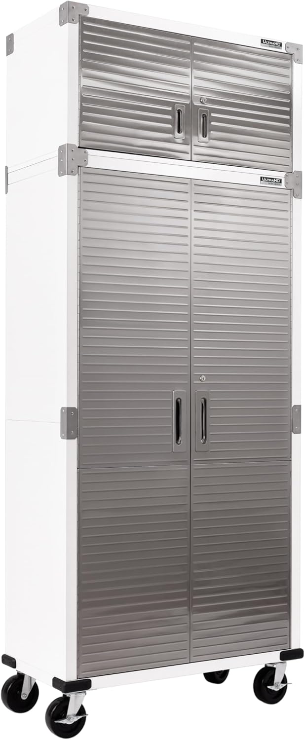 2-Piece Heavy Duty Solid Steel 2-Door Lockable Wall Storage Cabinet Set, 36" W x 18" D x 90.5" H, White R165