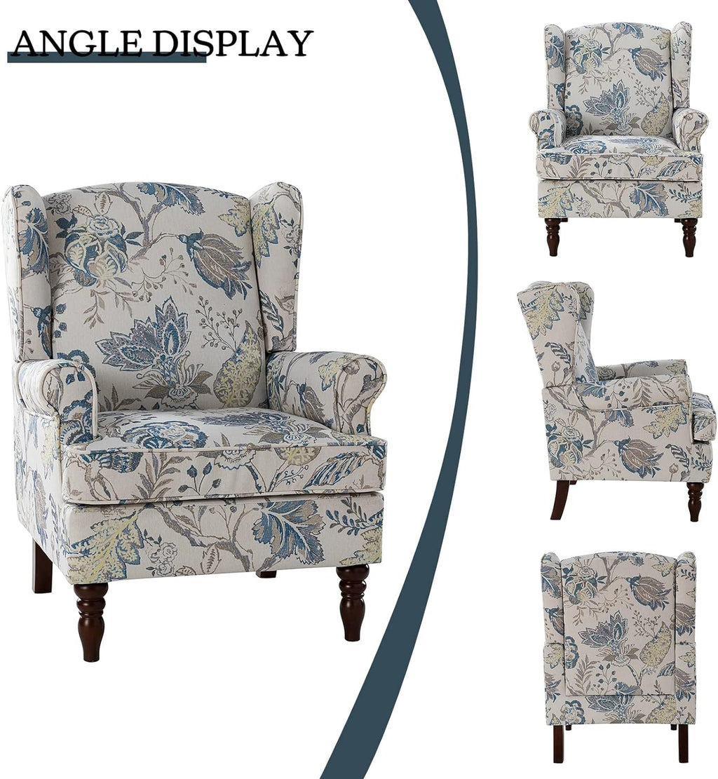 Wingback Accent Chairs Set Of 2 With Wood Legs Fabric Upholstered W43233