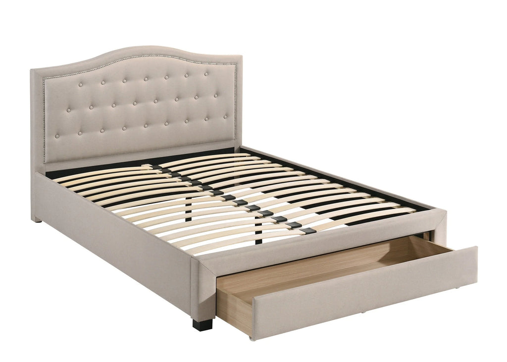Queen Size Bed with Drawer Button Tufted Light Brown Q198342