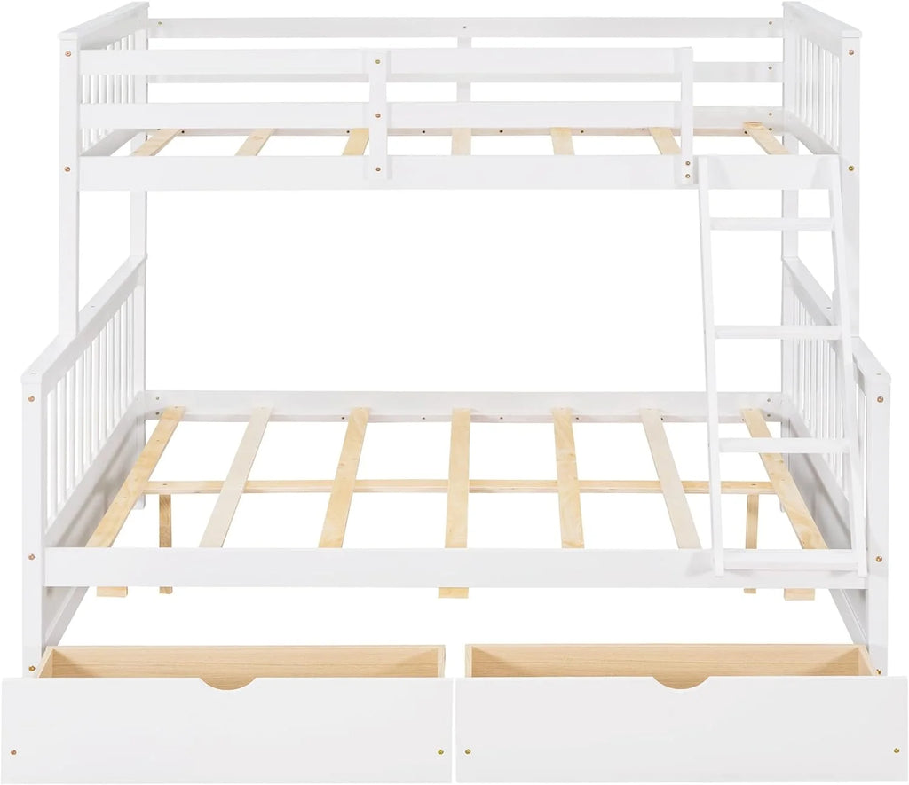 White Full Solid Wood Bed with Drawers and Ladders Y32205