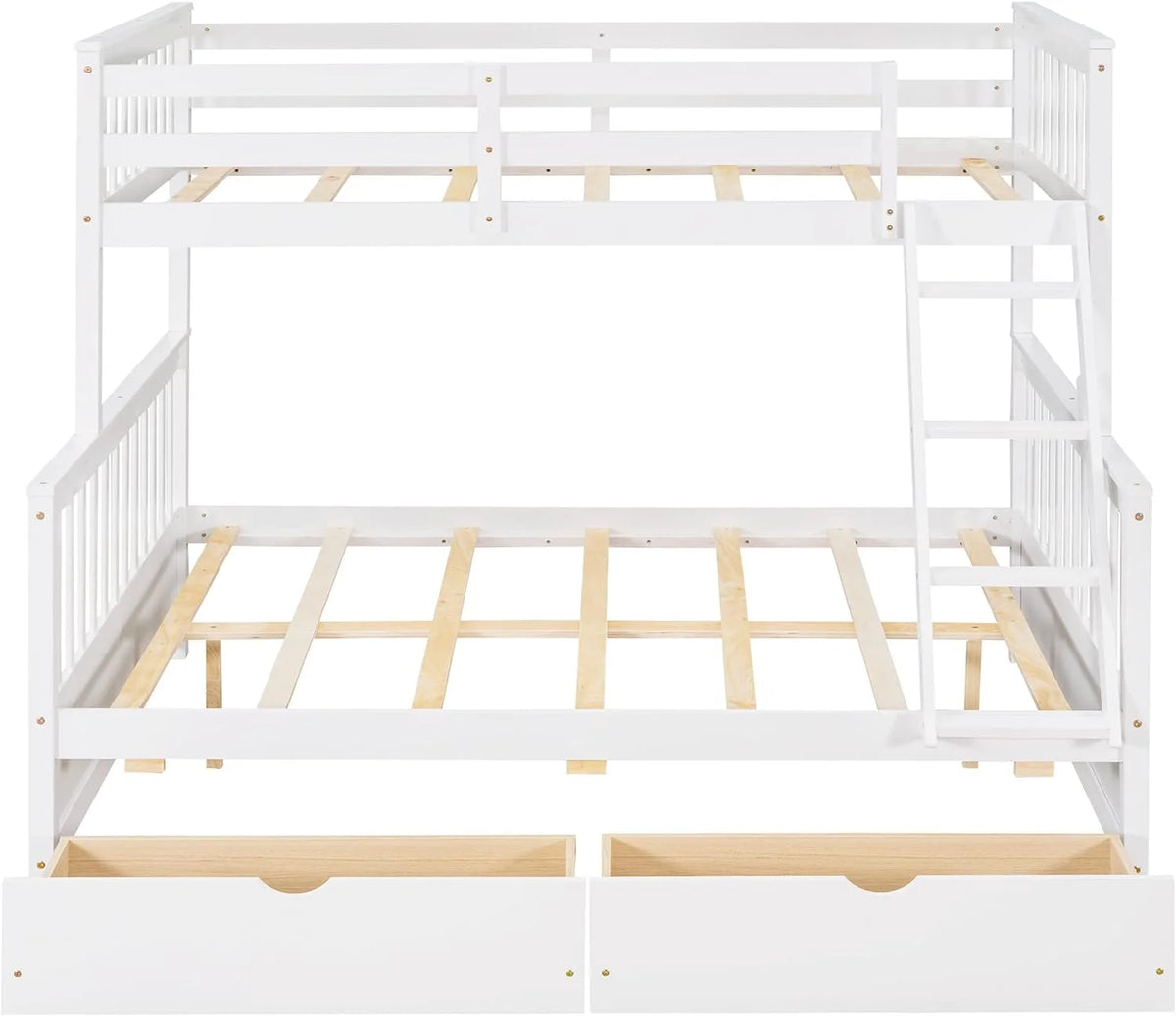 White Full Solid Wood Bed with Drawers and Ladders Y32205