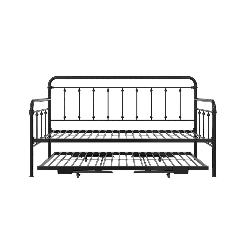 Twin Black Metal Daybed with Pop Up Trundle Bed Y565572